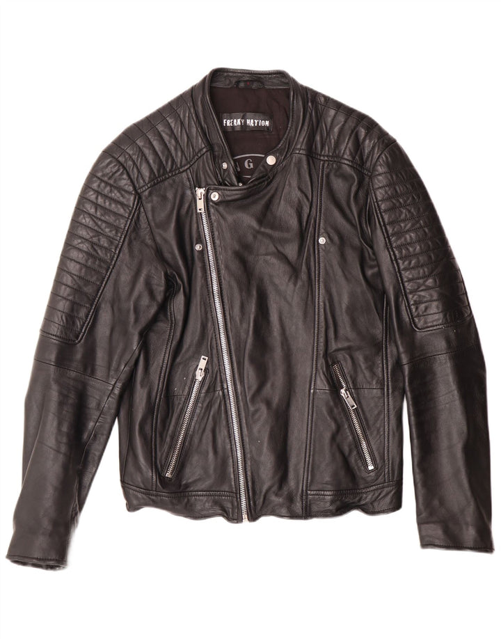 Jachetă motociclist din piele pentru bărbați Freaky Nation UK 38 Medium Black Leather