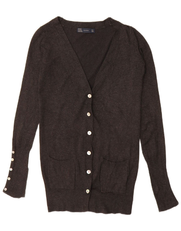 Pulover cardigan cu paragate ZARA pentru femei UK 10, raion mic, gri