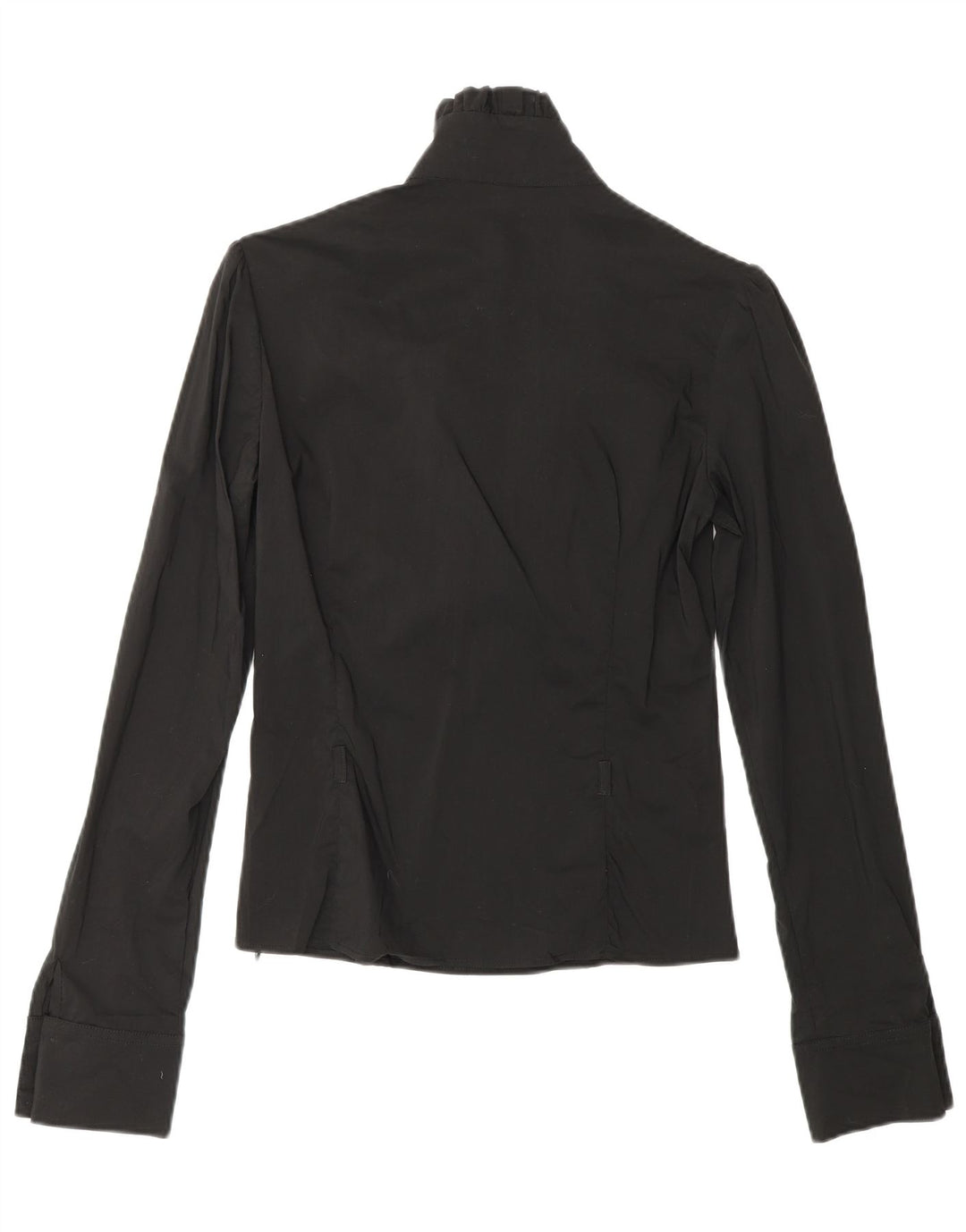 COVERI Bluză cu mânecă lungă cu volane în față pentru femei UK 10 Mic Nylon negru