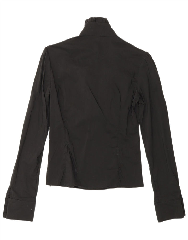 COVERI Bluză cu mânecă lungă cu volane în față pentru femei UK 10 Mic Nylon negru