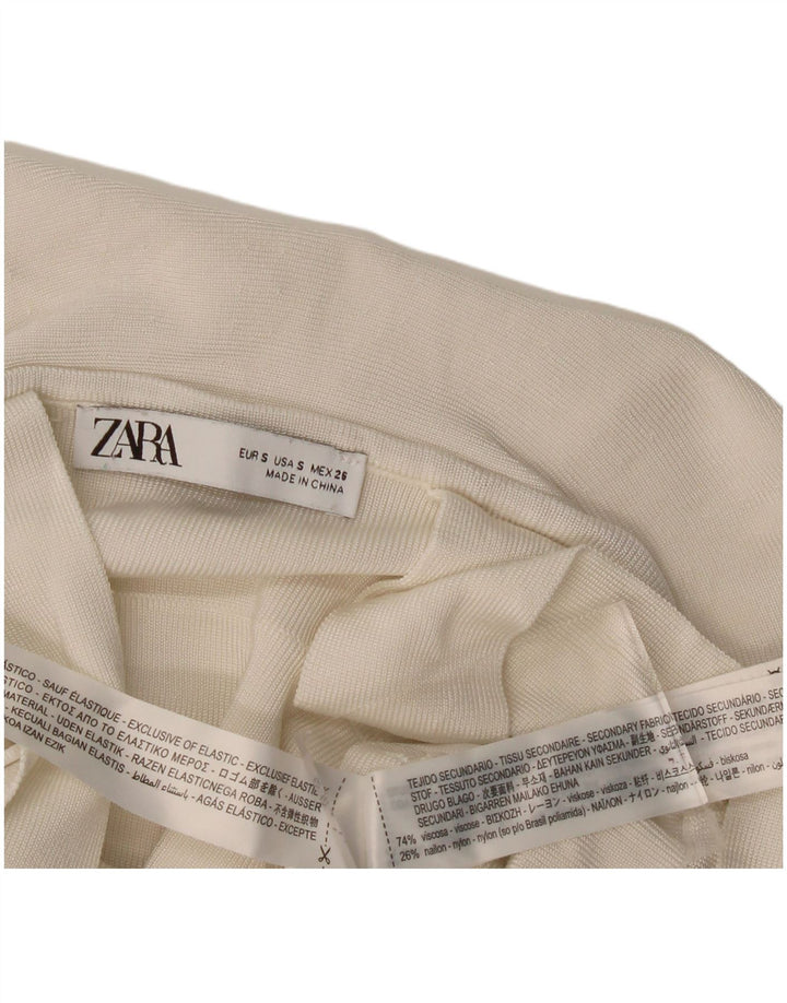 Top pentru femeie Zara Crop Volane în față UK 8 Small din viscoză alb
