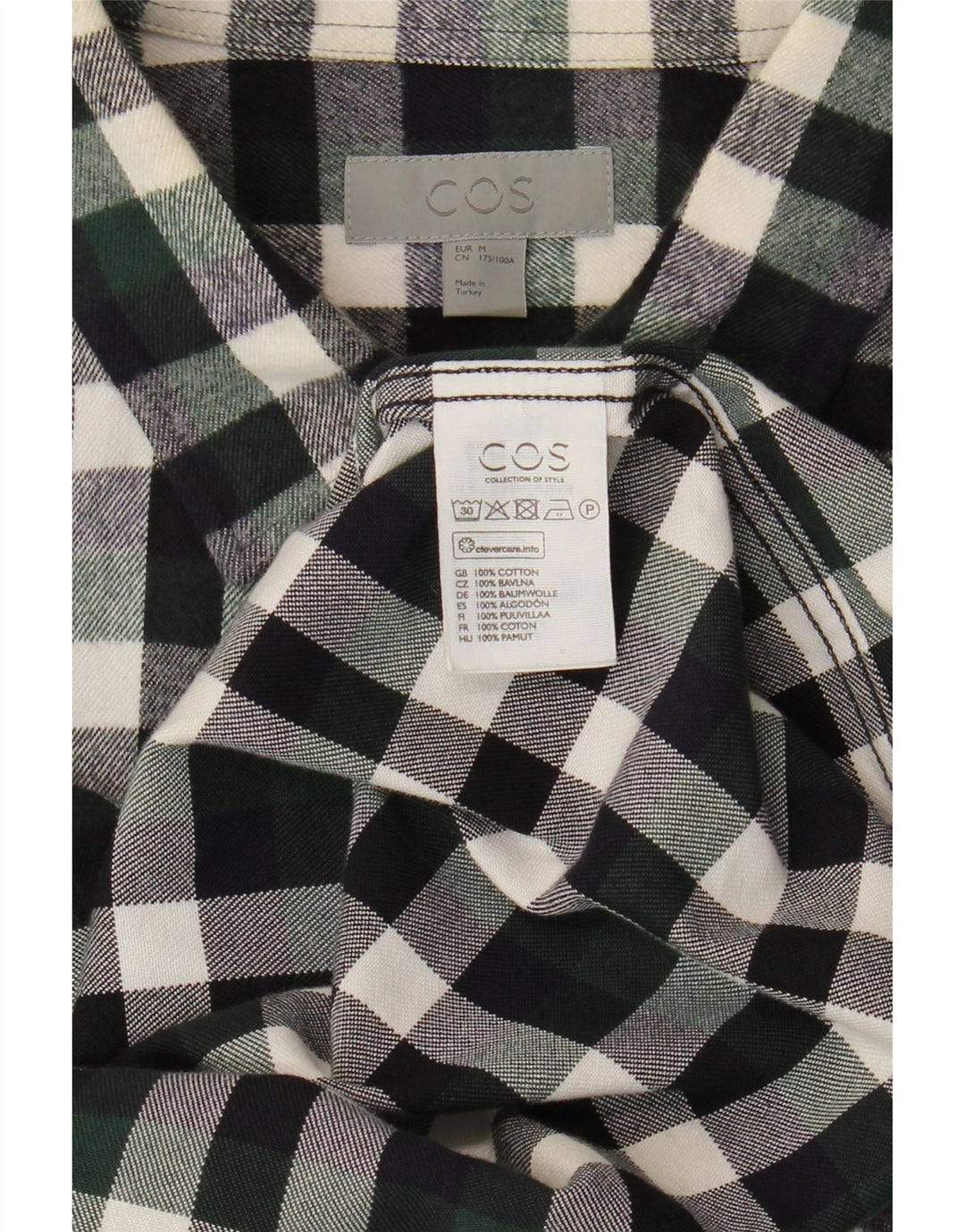 Cămașă de flanel pentru bărbați Cos, bumbac verde mediu cu carouri