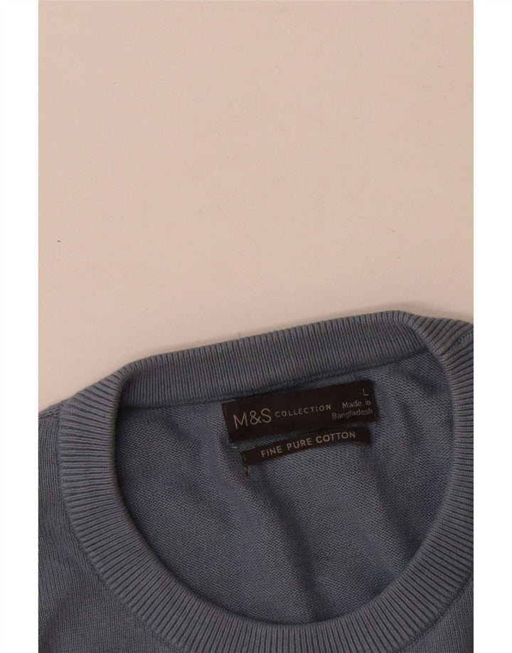 Pulover pentru bărbați Marks & Spencer cu gât roșu, mare, albastru, bumbac