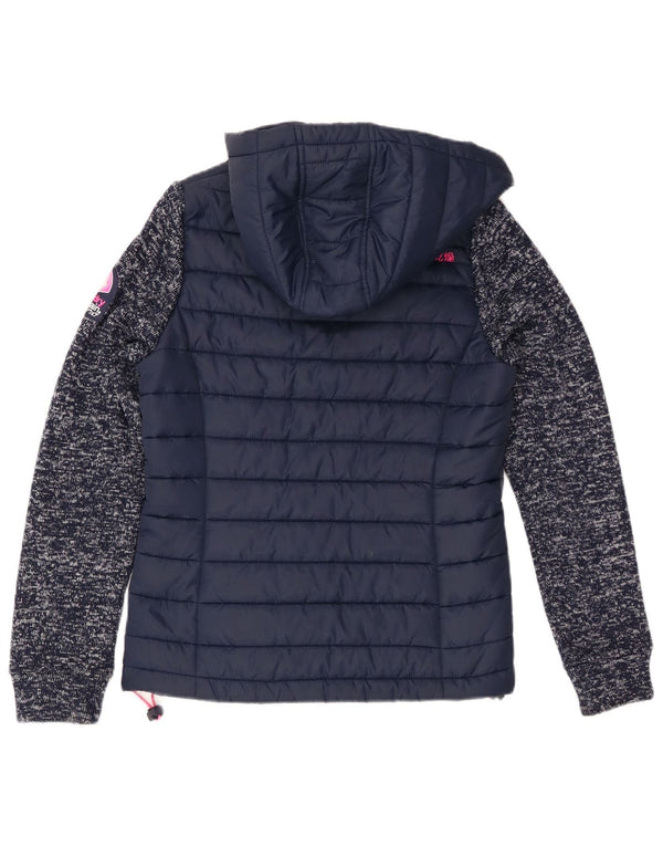Superdry Womens Hooded Padded Jacket UK 8 Small Navy Blue Flecked Polyester