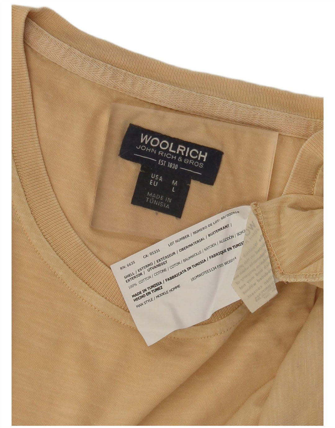 Tricou grafic pentru bărbați Woolrich Top mare, bej, bumbac