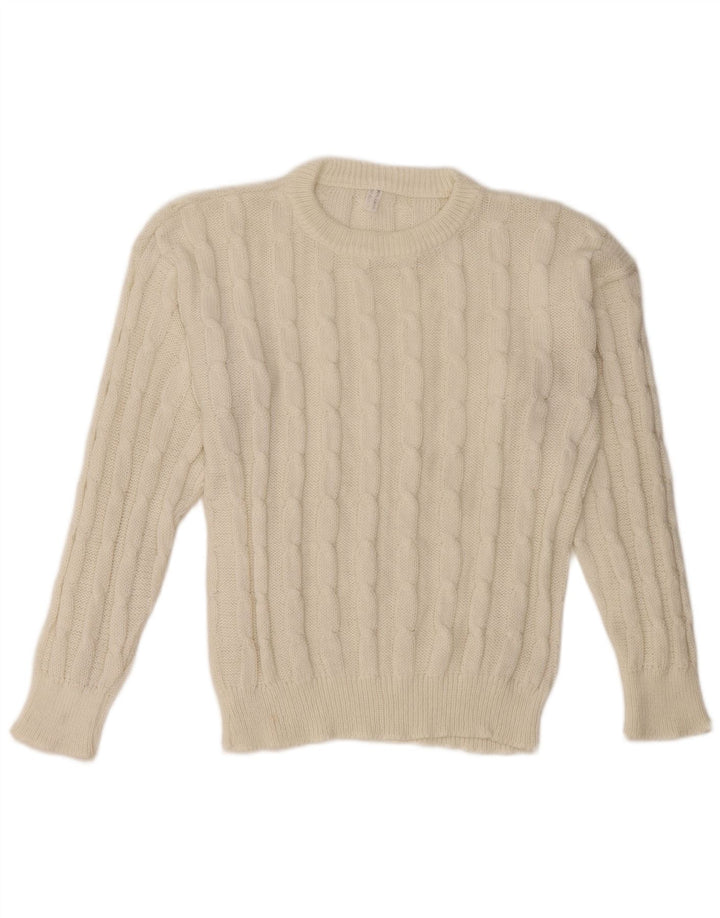 Pulover VINTAGE pentru femei cu decolteu rotund Lână albă medie UK 14