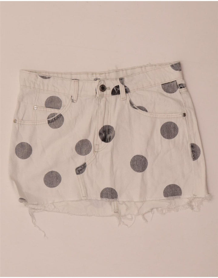 Fusta Mini Denim Trafaluc pentru Damă Zara Mediu W28 Buline Albe