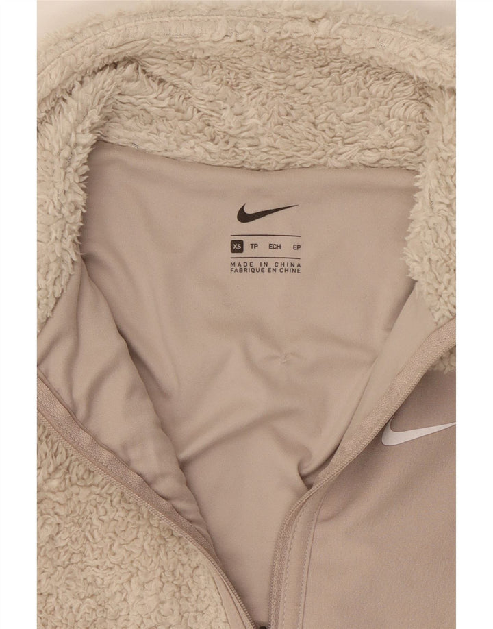 Jachetă Fleece supradimensionată NIKE pentru femei UK 6 XS Bej Poliester color bloc