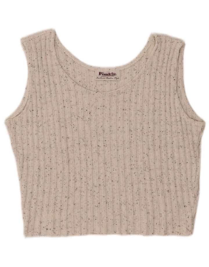 PIMKIE Crop Vest Tank Top pentru femei UK 12 Medium Off White Flecked