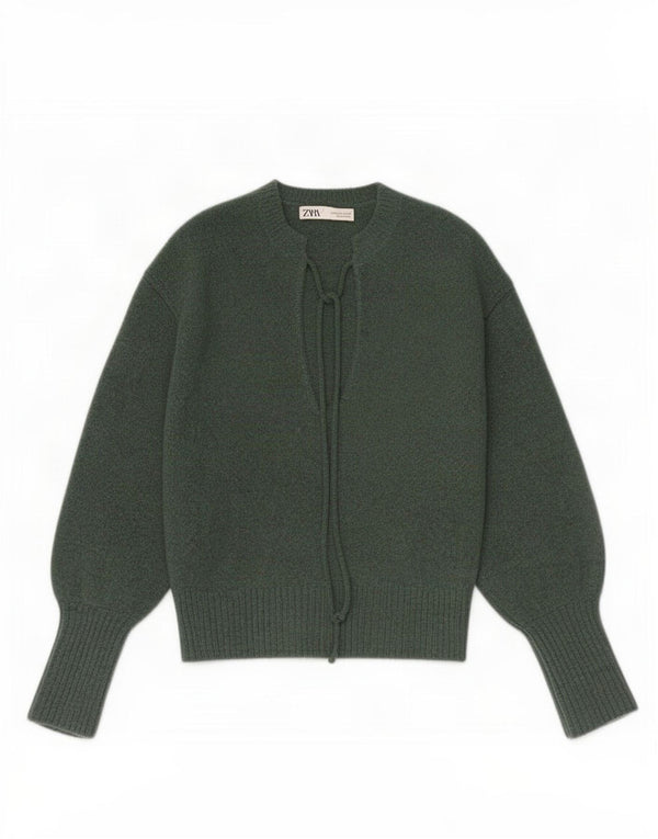 Pulover cu decolteu în V Zara pentru femei UK 12 Acrilic verde mediu
