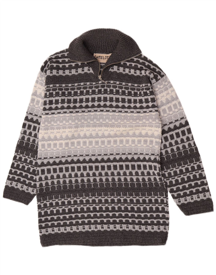 Pulover Camelot pentru bărbați, cu fermoar, cu gât, mic, gri, geometric, clasic