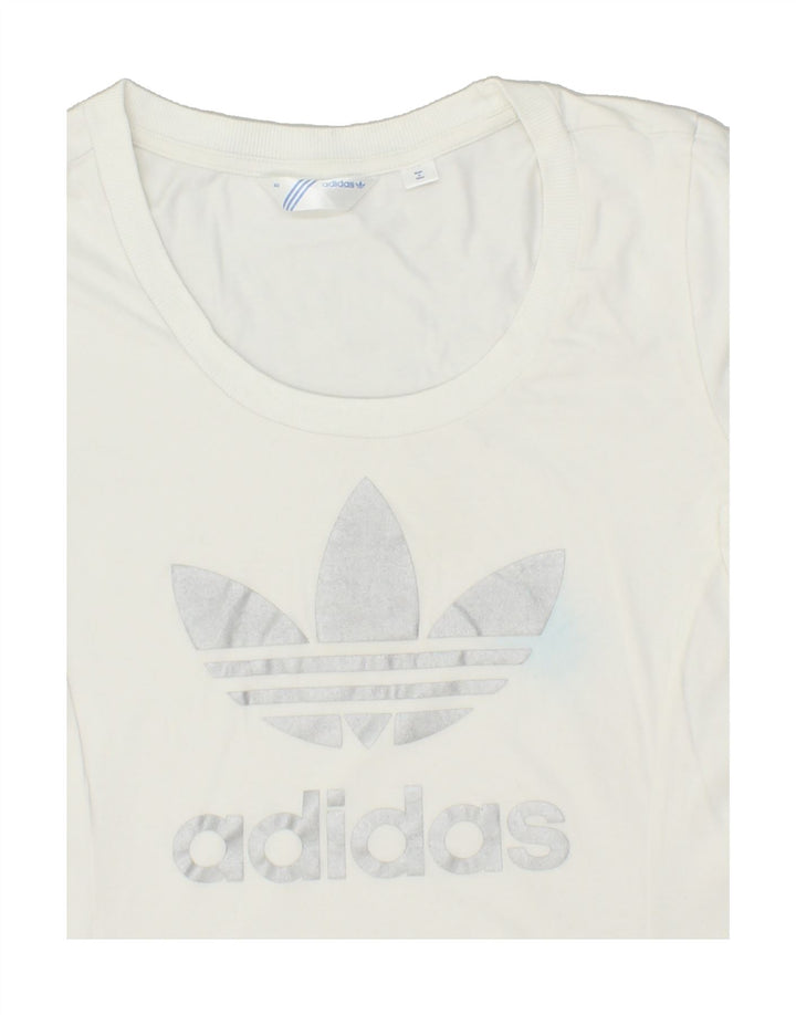 ADIDAS Womens Graphic T-Shirt Top IT 40 Small White Cotton | Vintage Adidas | Thrift | Second-Hand Adidas | Used Clothing | Messina Hembry 