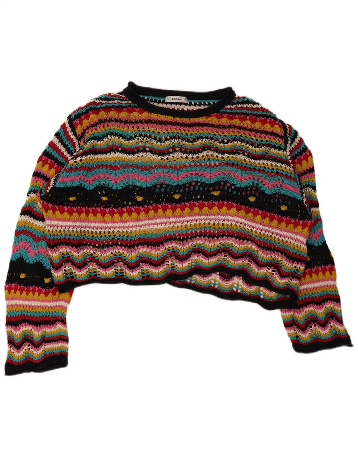 Pulover pentru damă Zara, cu gât de barcă, Marea Britanie 14 Medium, cu dungi multicolore