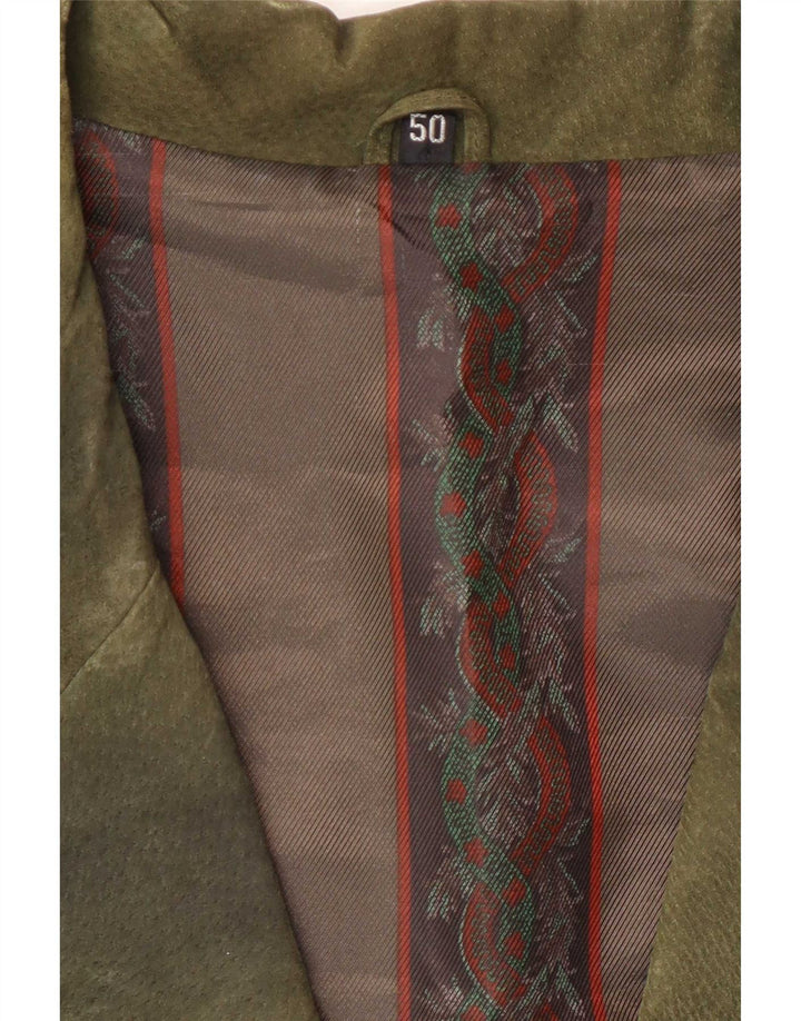 Blazer Vintage pentru femei cu 3 nasturi din piele intoarsa EU 50 3XL din piele verde