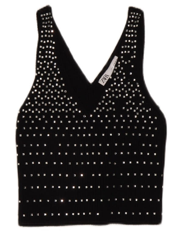 Crop Top fără mâneci pentru femei Zara UK 12 Medium Black Spotted