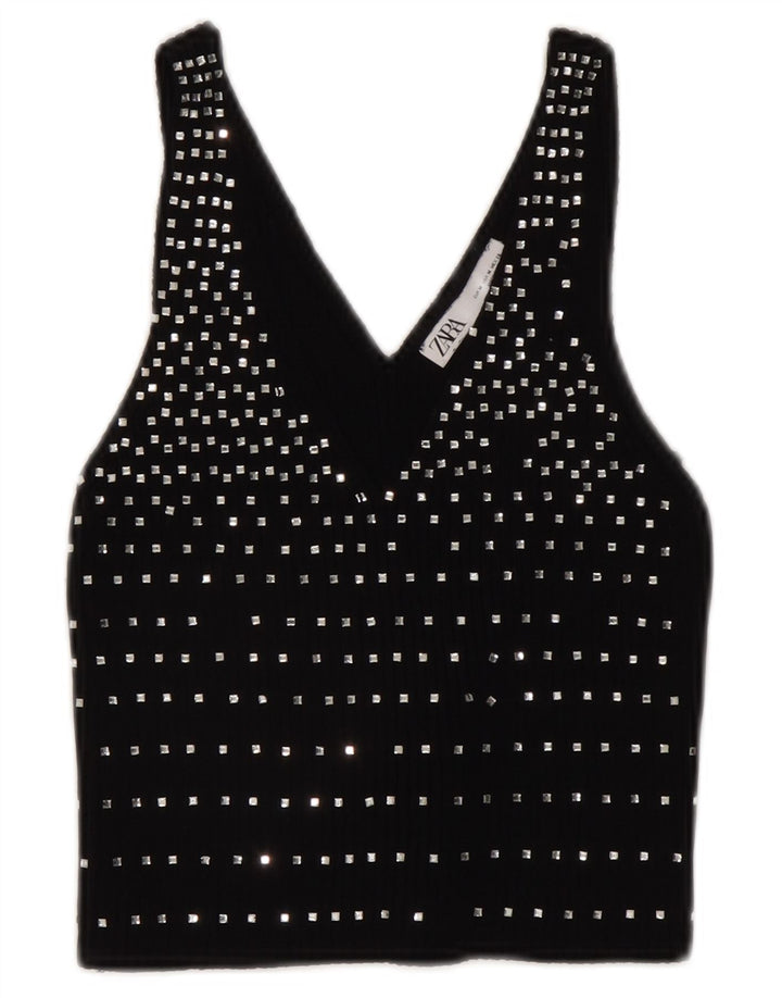 Crop Top fără mâneci pentru femei Zara UK 12 Medium Black Spotted
