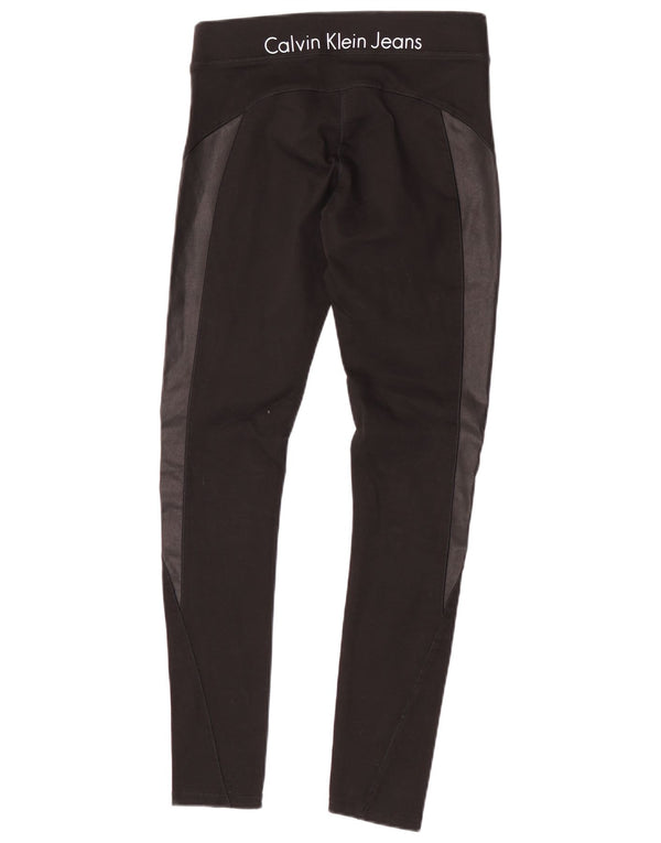 Calvin Klein Jeans Leggings cu grafică pentru femei UK 10 Small Black Colorblock