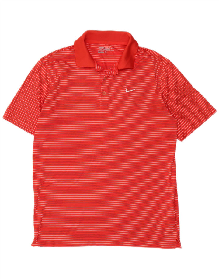 Tricou polo Nike Dri Fit pentru bărbați, poliester cu dungi roșii medii