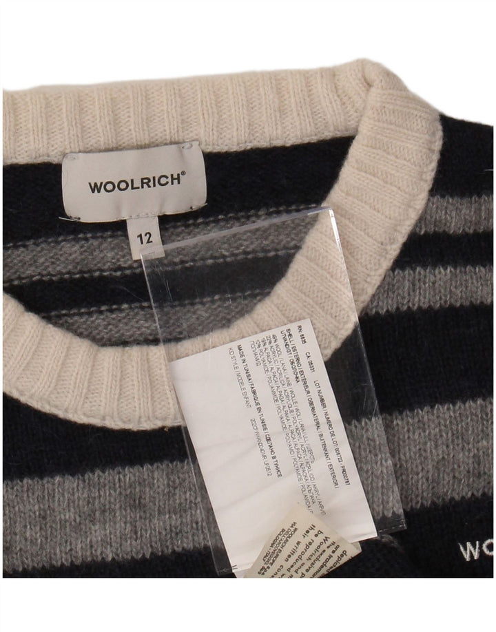 WOOLRICH Pulover cu gât crew pentru băieți, 11-12 ani, lână cu dungi negre