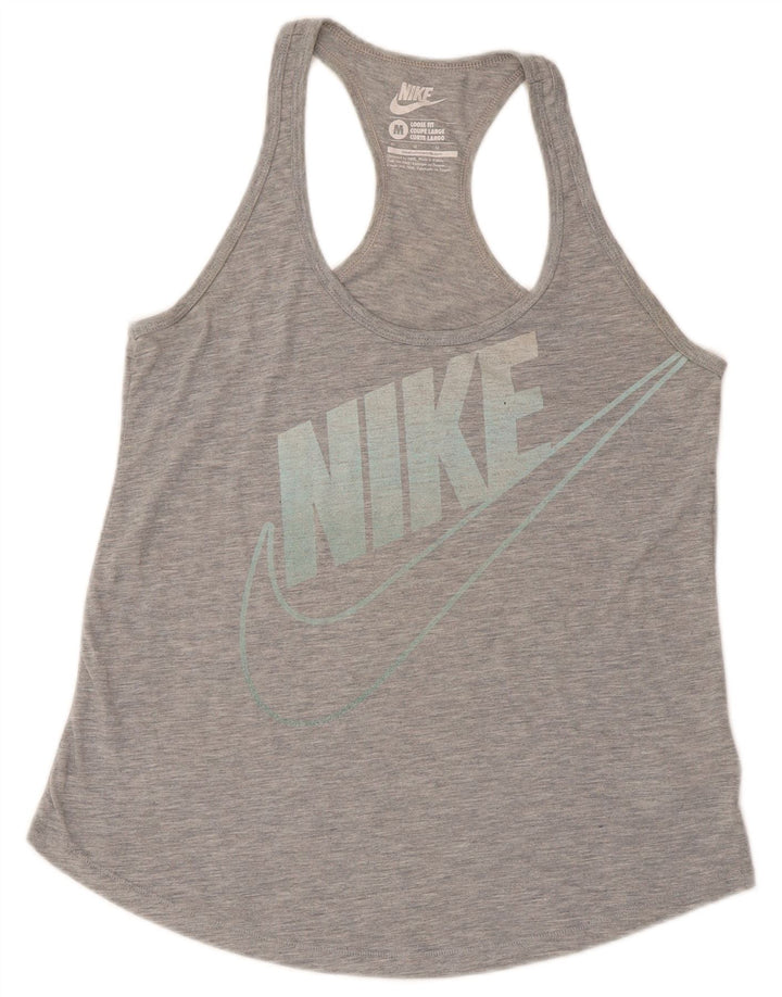 Top cu vestă grafică Nike pentru femei, cu formă largi, UK 12, poliester, gri mediu