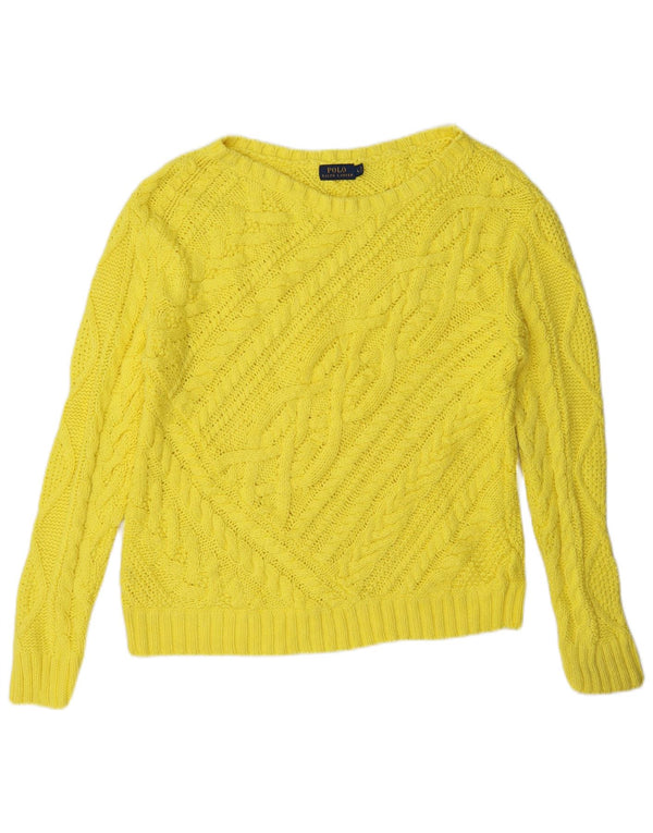 Pulover Polo Ralph Lauren pentru damă, cu gât de barcă, din bumbac galben mare UK 16