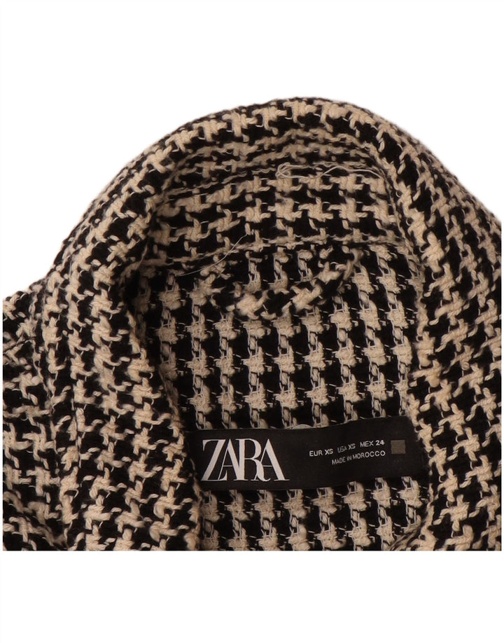 ZARA Womens Longline Oversized Utility Jacket UK 6 XS Black Houndstooth