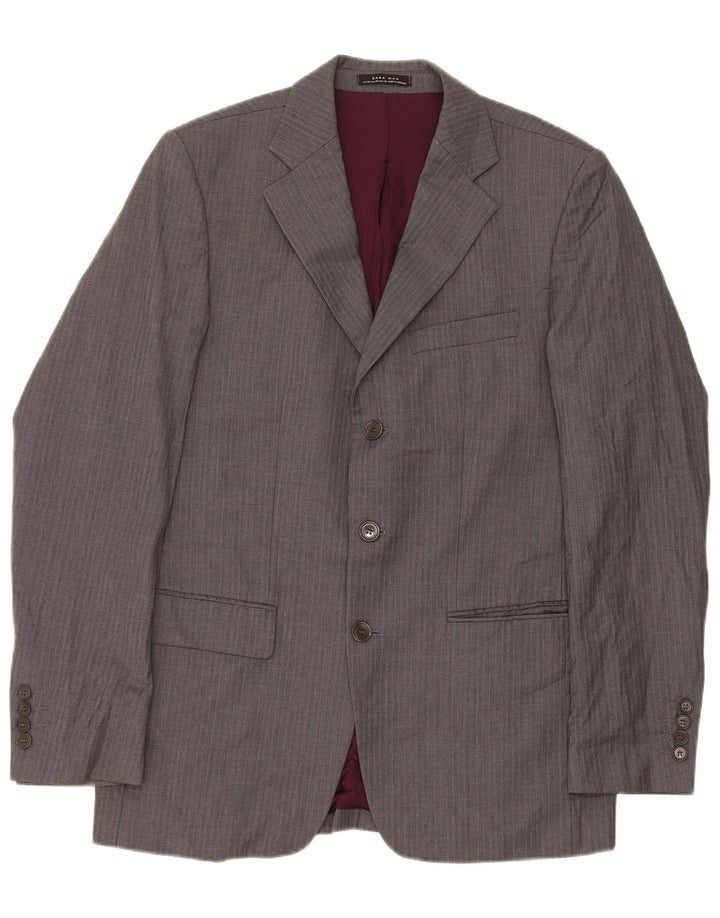 Blazer pentru bărbați Zara cu 3 nasturi EU 50 Lână cu dungi gri mediu