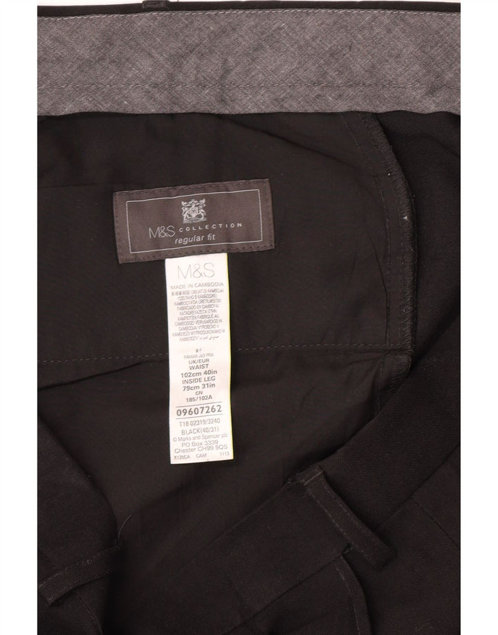 Pantaloni de costum pentru bărbați Marks & Spencer, cu ajustare normală, L40 L31, poliester negru