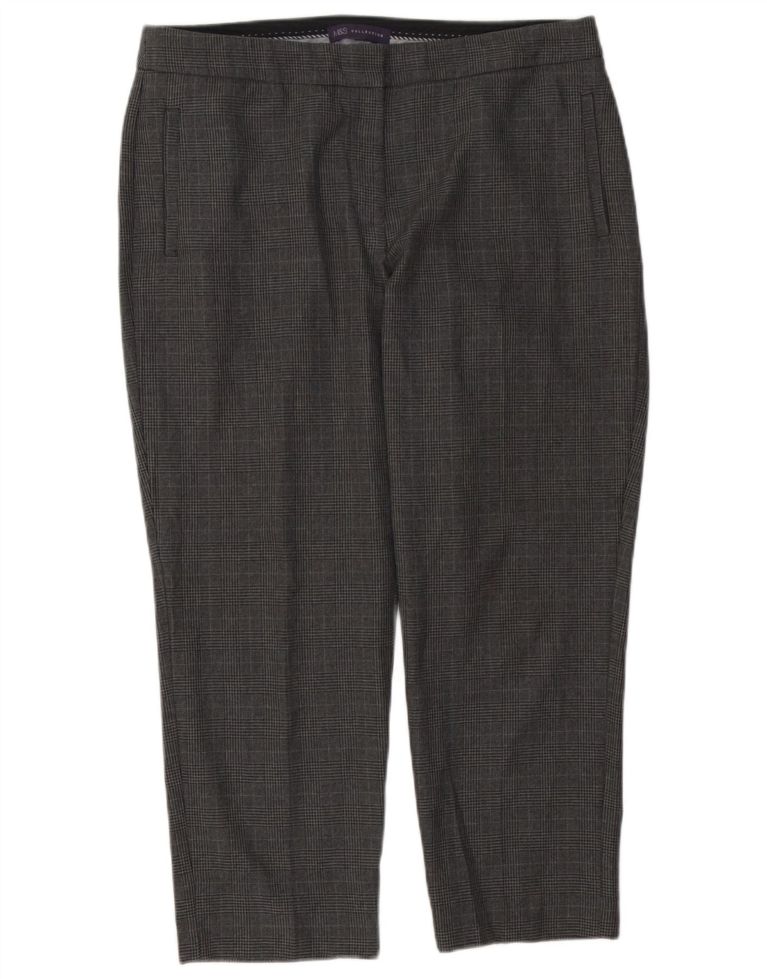 Pantaloni tăiați pentru femei Marks & Spencer UK 14 Large W34 L25 Gri Check