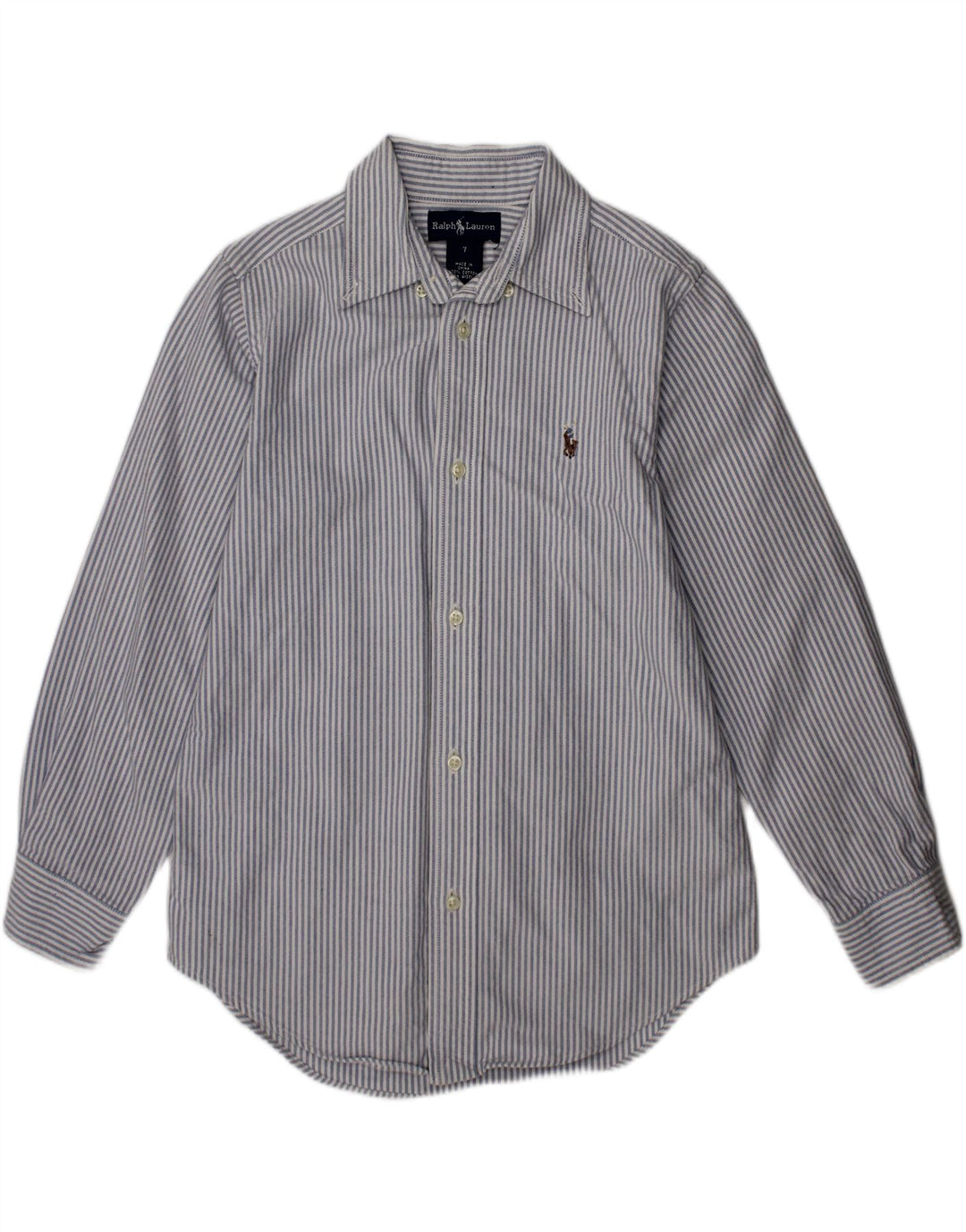 RALPH LAUREN Boys Shirt 6-7 Years Grey Striped Cotton
