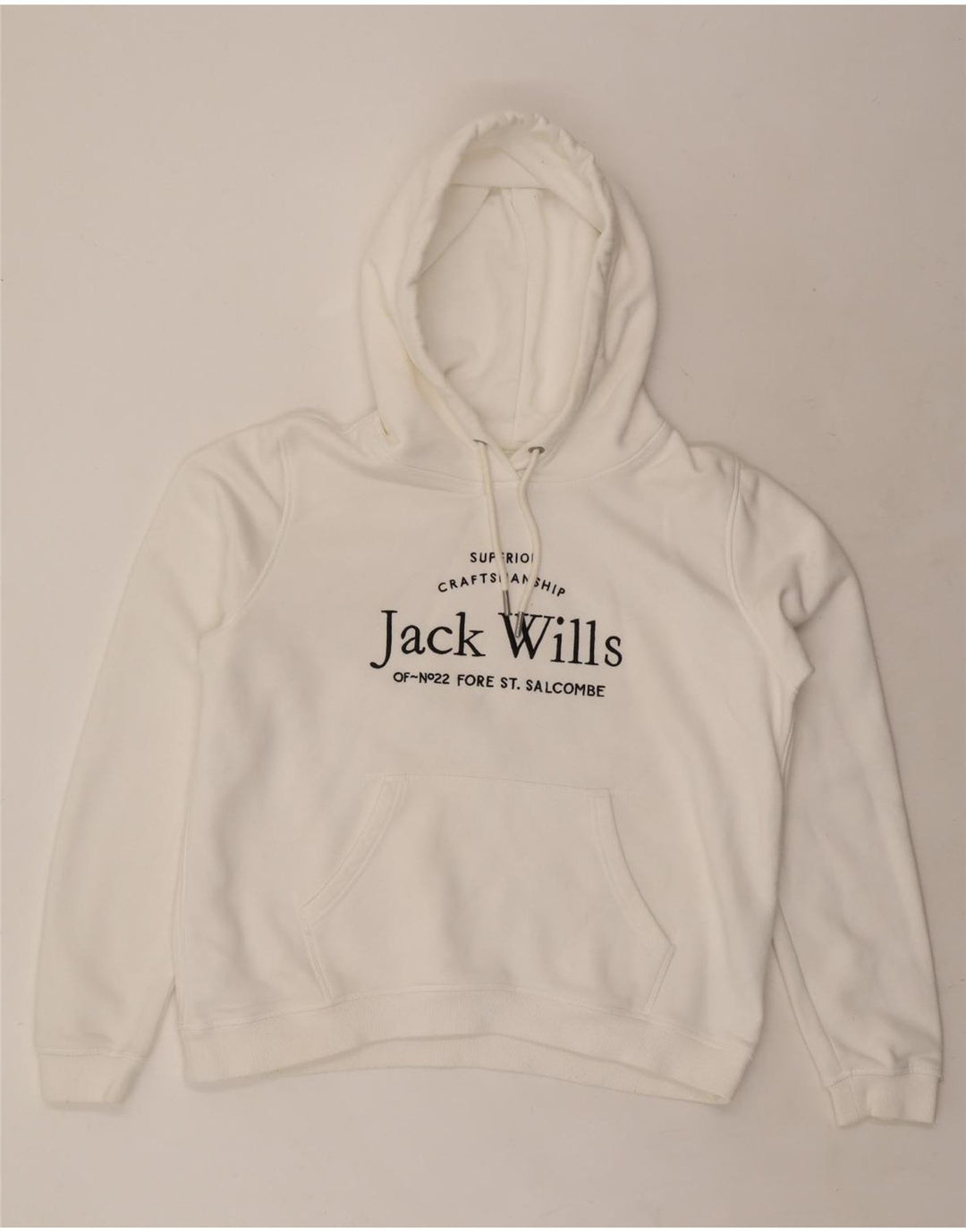 JACK WILLS Pulover supradimensionat cu glugă cu grafic pentru femei UK 16, mare, alb, bumbac