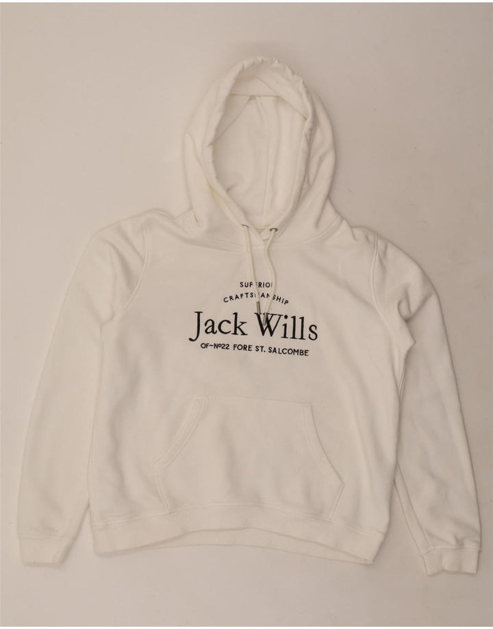 JACK WILLS Pulover supradimensionat cu glugă cu grafic pentru femei UK 16, mare, alb, bumbac