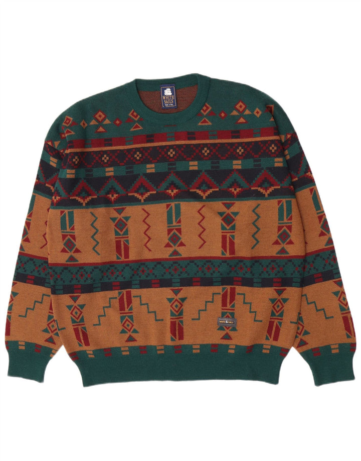 Pulover pentru bărbați White Sails cu gât crew pulover mare multicolor geometric