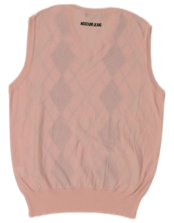 Moschino Womens Vest Tank Top UK 14 Large Pink Argyle/Diamond Bumbac