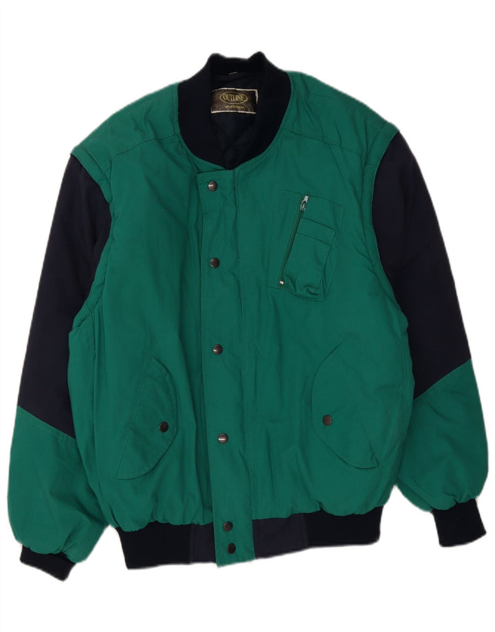 Jachetă căptușită vintage pentru bărbați UK 40 mare, verde, poliester color bloc