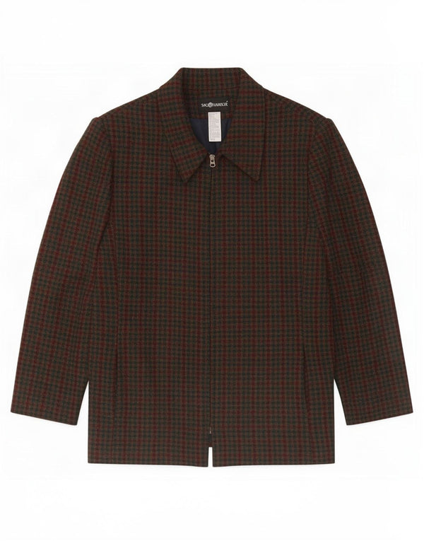 Jachetă Sag Harbor pentru femei cu fermoar complet UK 18 XL, lână vichy verde