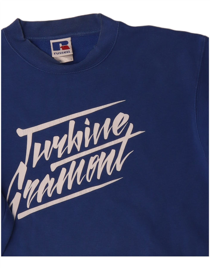 Pulover cu grafic pentru bărbați Russell Athletic Pulover mare, albastru, bumbac