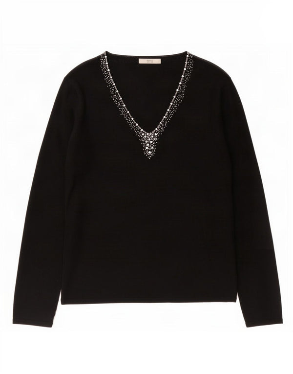 Pulover pentru femei Marks & Spencer cu decolteu în V UK 16, mare, negru, viscoză