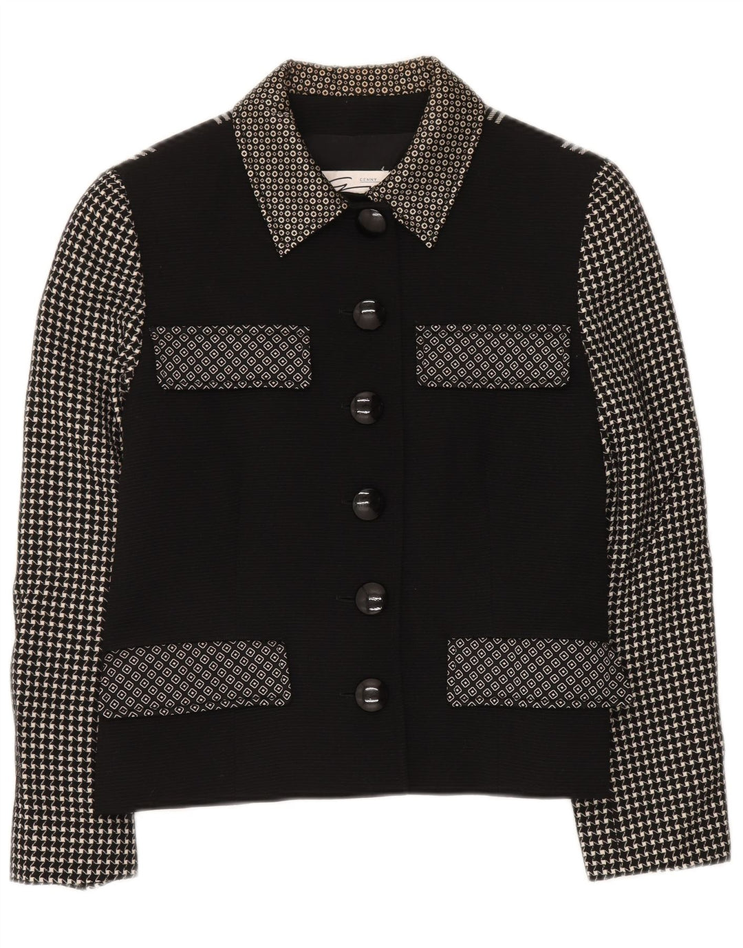 GENNY Jachetă Blazer pentru femei cu 6 nasturi UK 14 Medium Black Patchwork