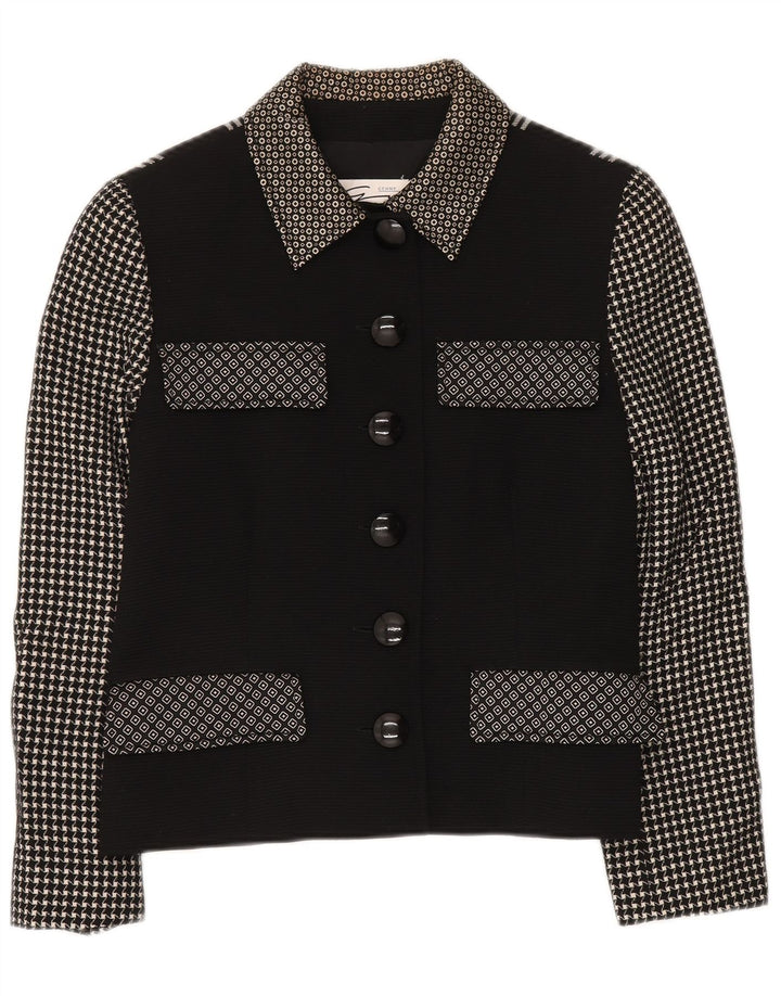 GENNY Jachetă Blazer pentru femei cu 6 nasturi UK 14 Medium Black Patchwork