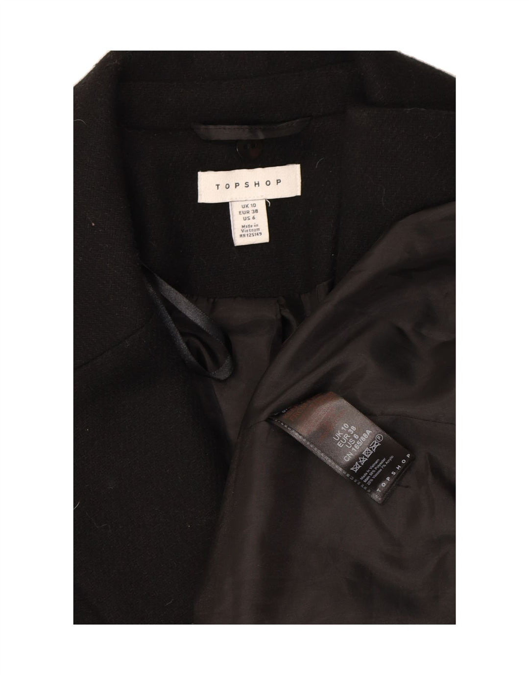 TOPSHOP Womens Longline 1 Button Blazer Jacket UK 10 Small Black Polyester Vintage Topshop and Second-Hand Topshop from Messina Hembry 