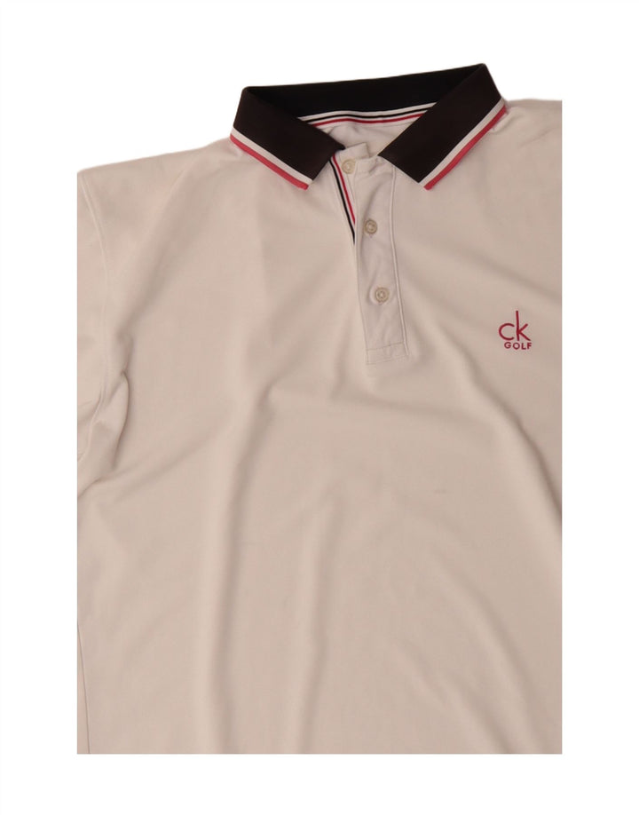 CALVIN KLEIN Polo de golf pentru bărbați, mare, alb, din poliester