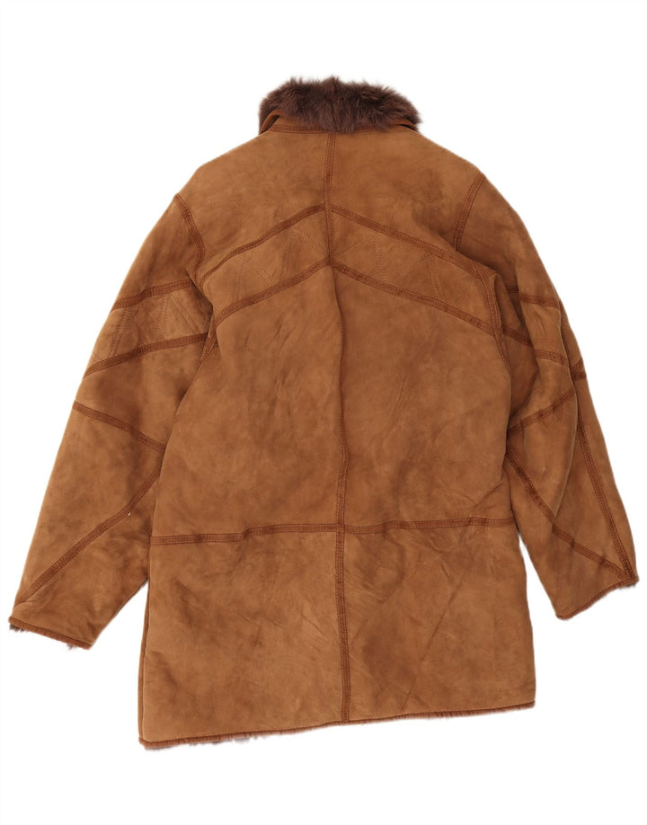 Palton supradimensionat din shearling vintage pentru femei IT 44 Bej mediu