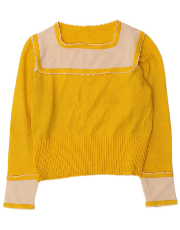 Pulover vintage pentru femei cu gât de barcă și pulover UK 10, galben mic
