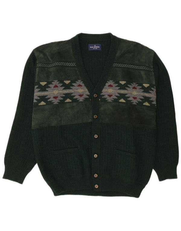 Pulover cardigan pentru bărbați Malagrida XL Verde Fair Isle Poliacrilic