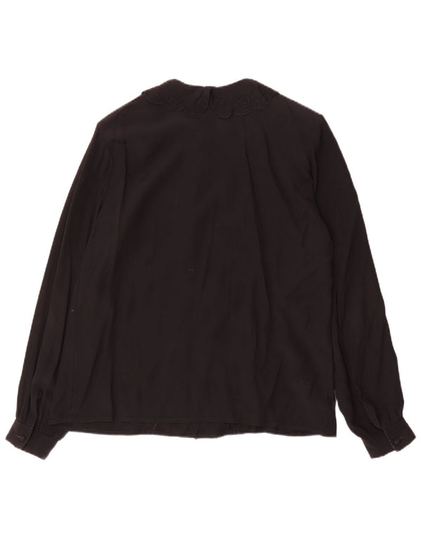 Bluză cămașă vintage pentru femei UK 12 Medium Black Acetat