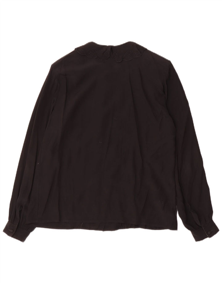 Bluză cămașă vintage pentru femei UK 12 Medium Black Acetat