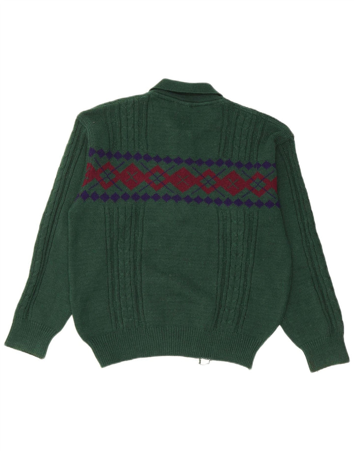 Pulover pentru bărbați KAPPA cu gât polo, lână geometrică verde medie