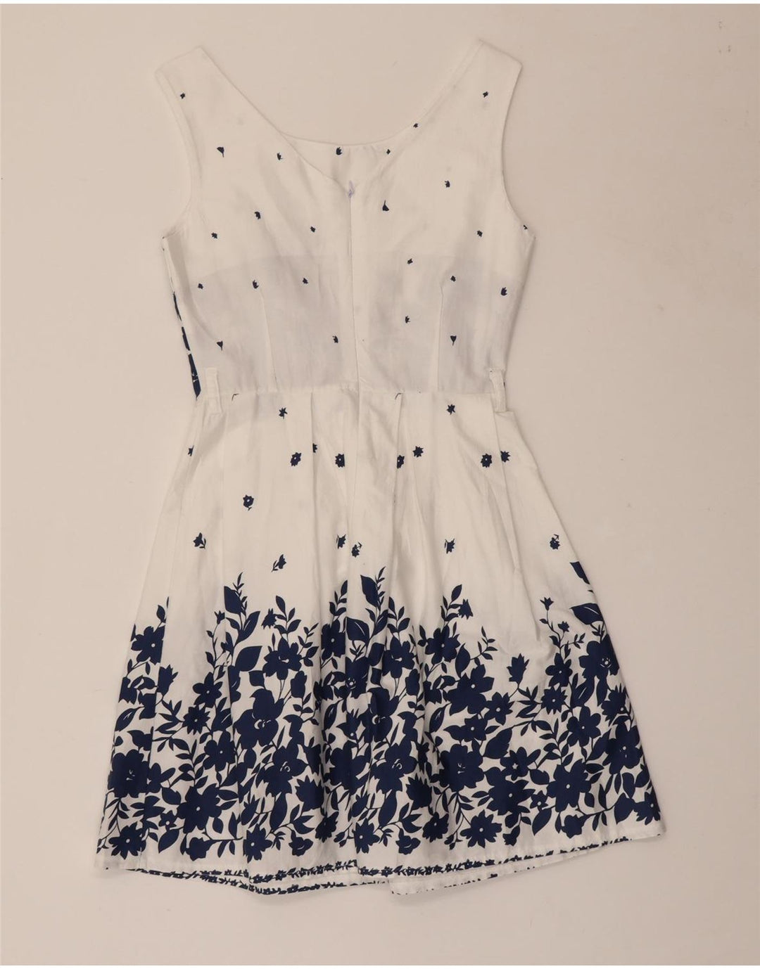 VINTAGE Rochie A-Line fără mâneci pentru femei UK 8 Bumbac Floral Alb Mic