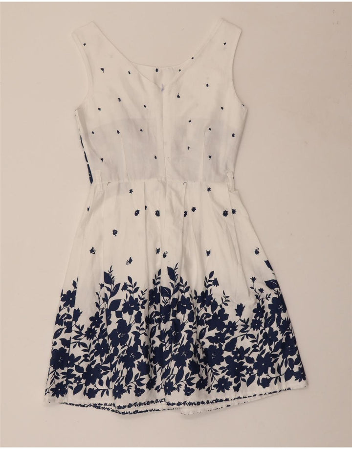 VINTAGE Rochie A-Line fără mâneci pentru femei UK 8 Bumbac Floral Alb Mic